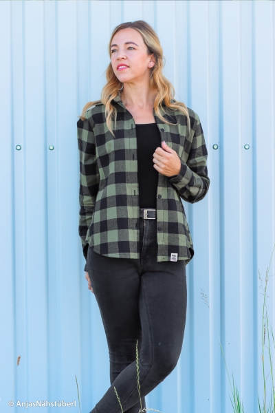 Flanell Baumwollflanell Maverick - Army/Schwarz